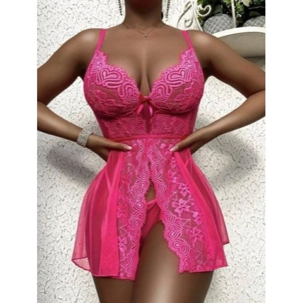 Babydolls Contrast Lace Mesh Slips With Thong